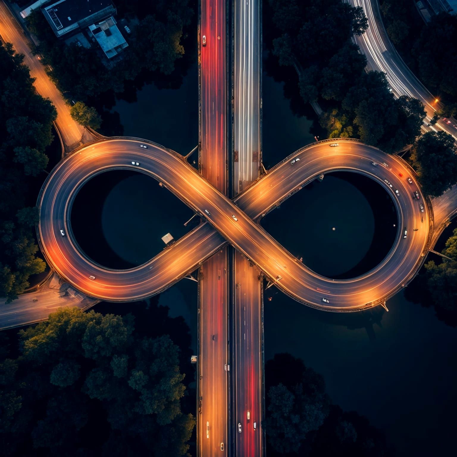 City Freeway Figure 8 in Vibrant Nighttime Colors