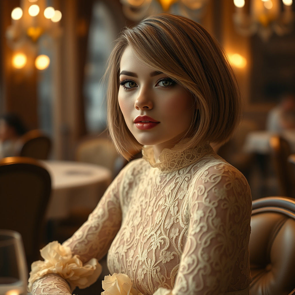 Woman in Yellow Lace Dress, Concept Art Style