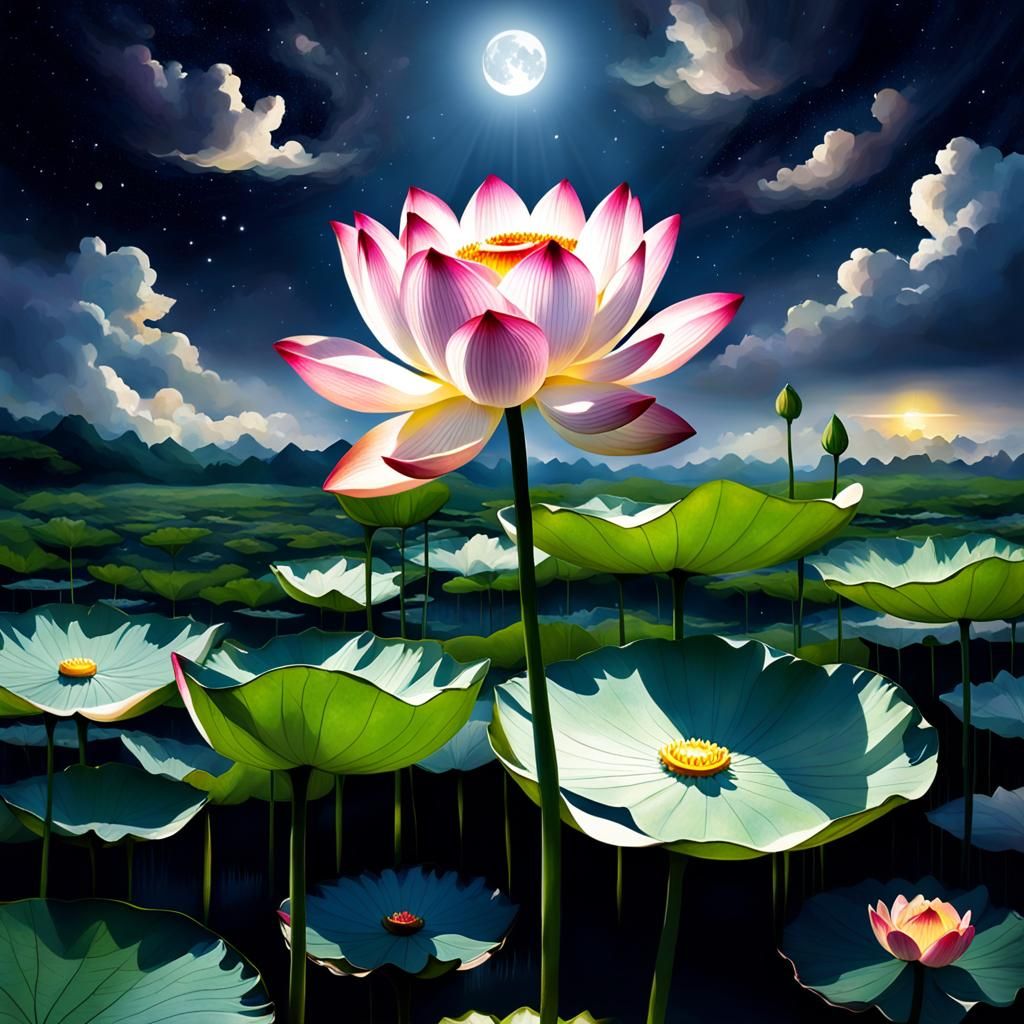 Moonlit Lotus Dream in Divine Light