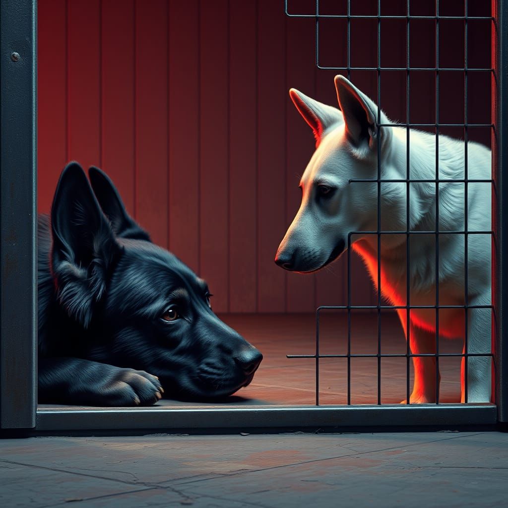Majestic German Shepherds in a Shelter Kennel, Rendered in B...