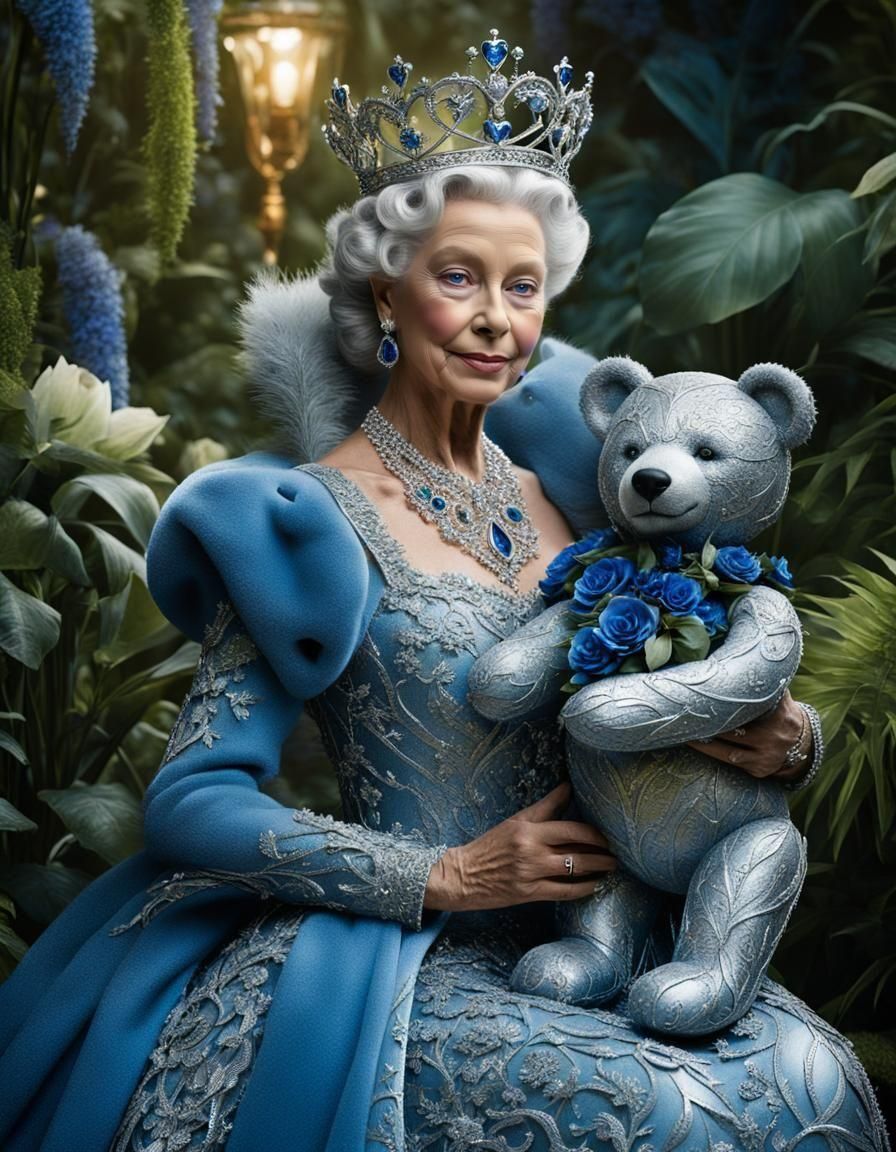 Regal Queen with Metallic Teddy Bear in Botanic Garden