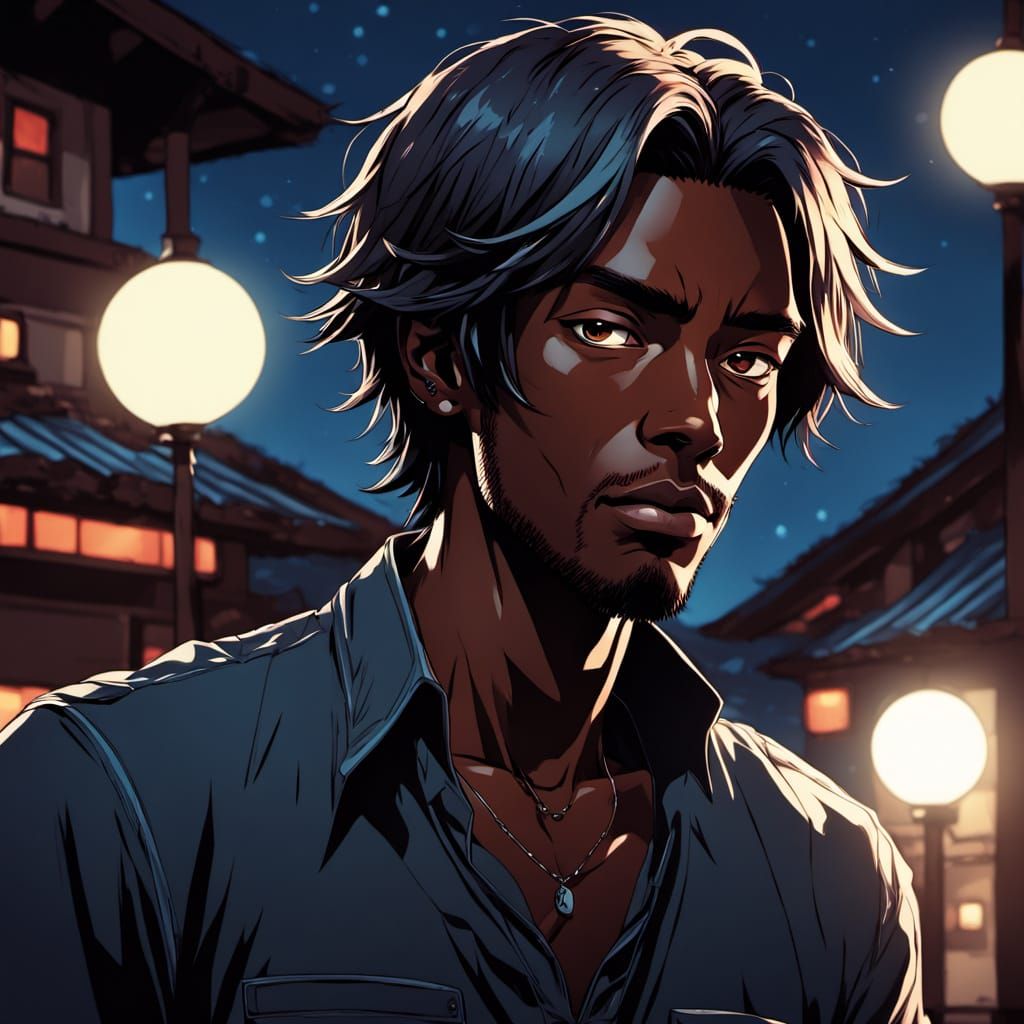 Mysterious Haitian Hero in Starlit Anime Night
