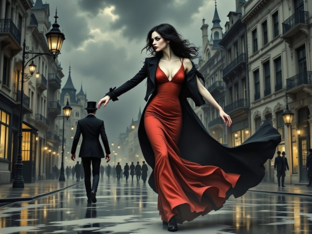 Moody Surrealism Fashion Scene with Drifting Silk