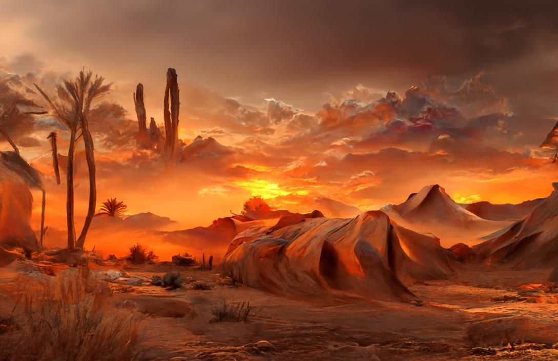 Fantasy Desert Sunset in Hyperrealistic Style