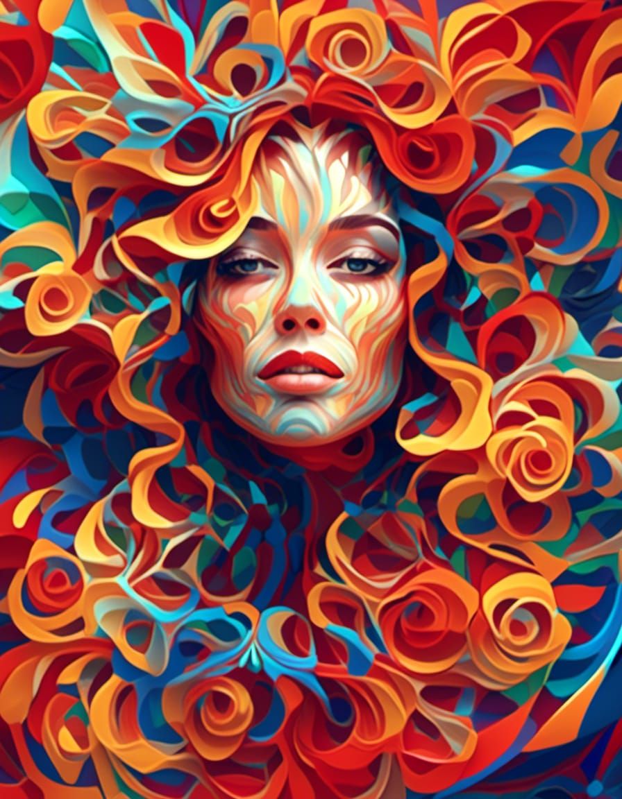 Geometric Digital Art: Woman with Flowing Abstract Hair