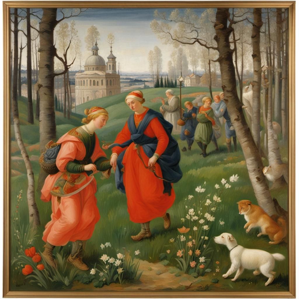 Vibrant Spring Landscape in Combined Art Styles