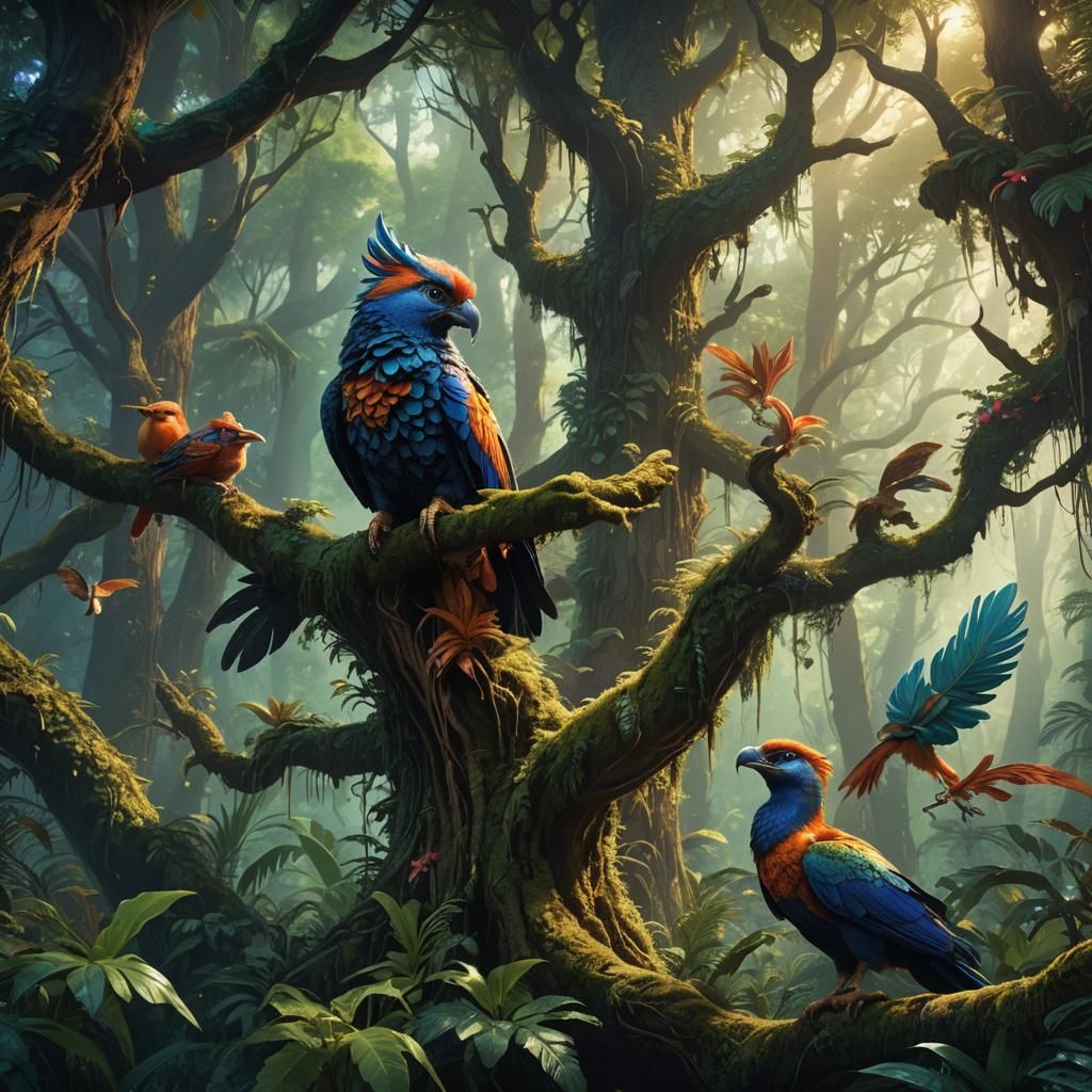 Exotic Creatures Roaming Freely in Lush Forest