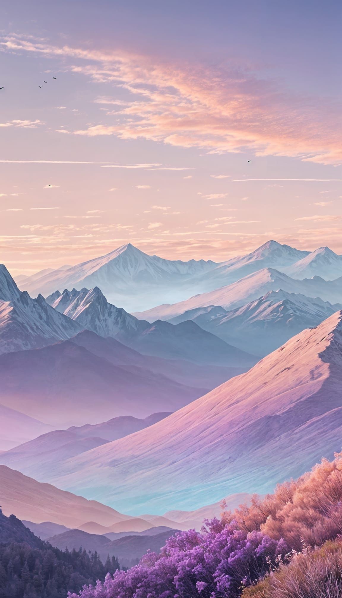 Minimalist Sunset Mountain Wallpaper in Pastel Colors