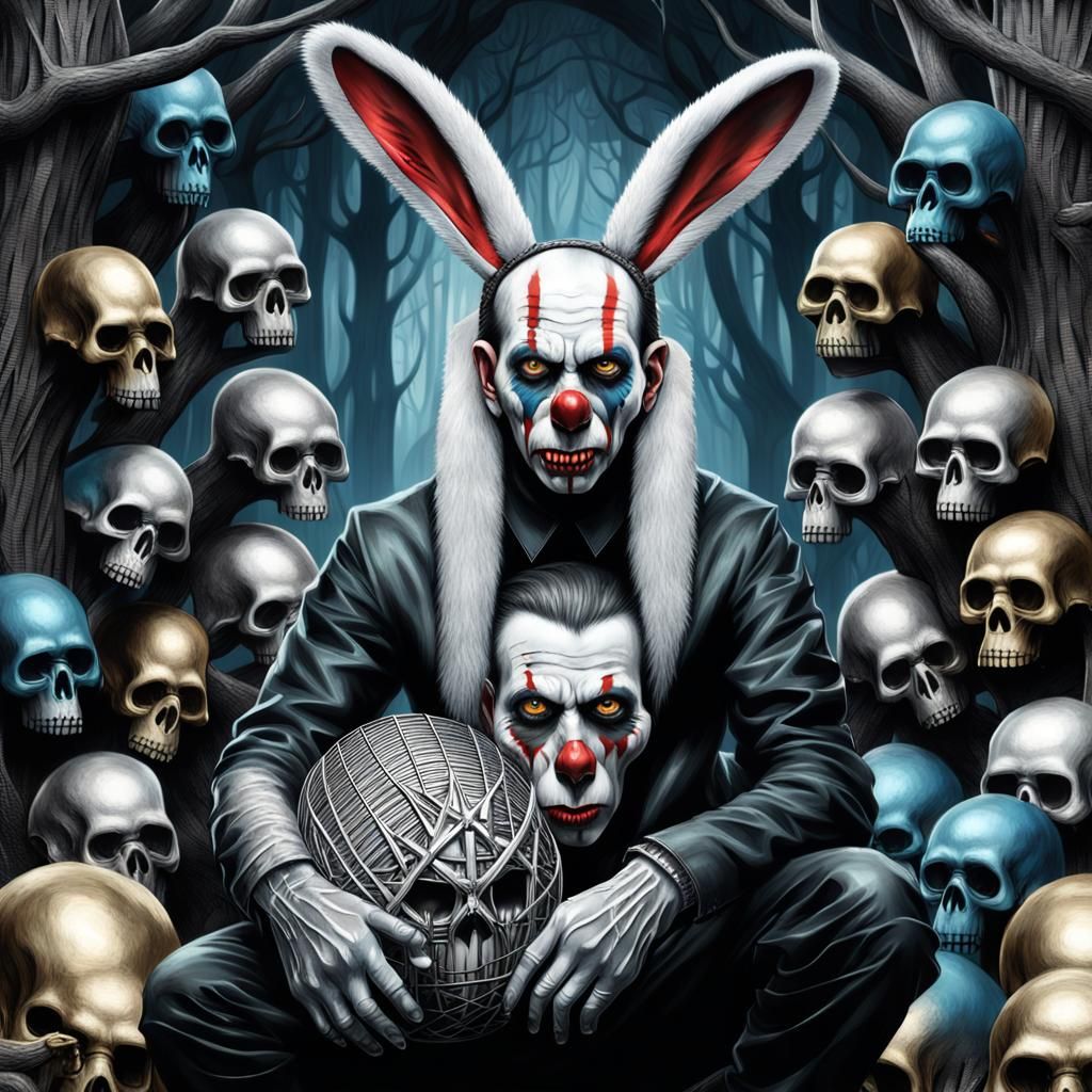 Biomechanical Zombie Monkey Clown in Dystopian Setting