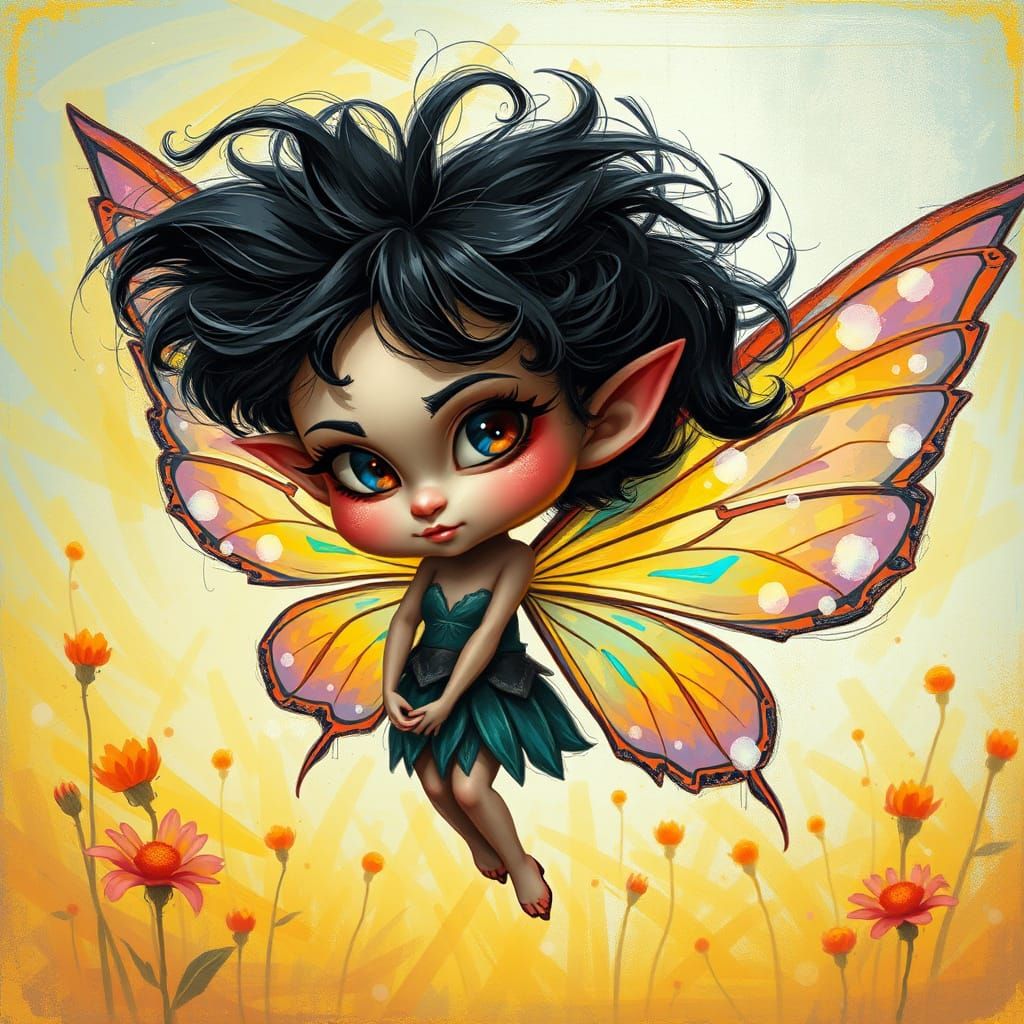 Iridescent Fairy with Grunge Texture, Digital Art