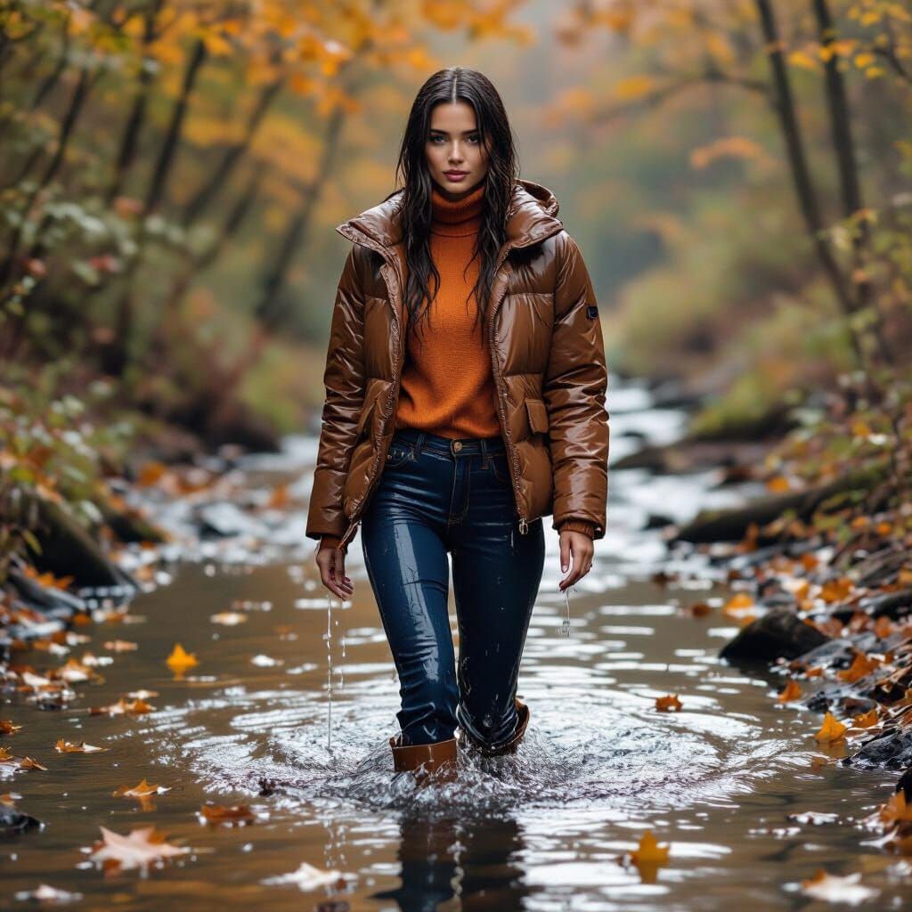 Autumn Stream Wading In Wet Puffer Jacket