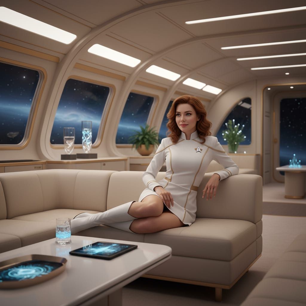 Starfleet Officer Relaxing on Luxury Space Yacht