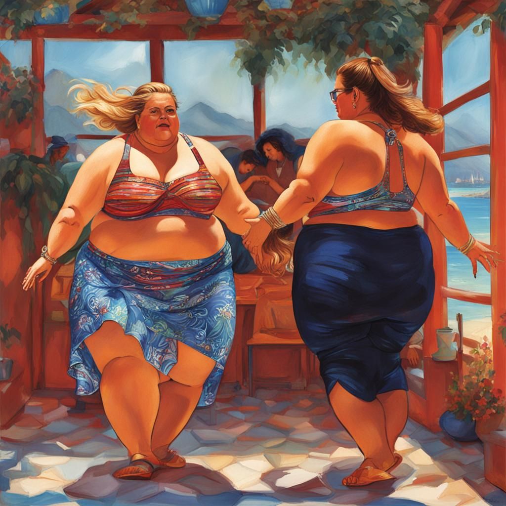 Dancing Plus-Size Woman in Bikini