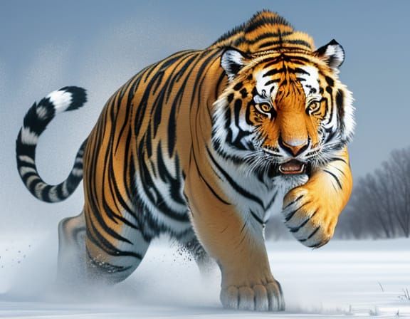 Siberian Tiger Pounces in Snowy Forest