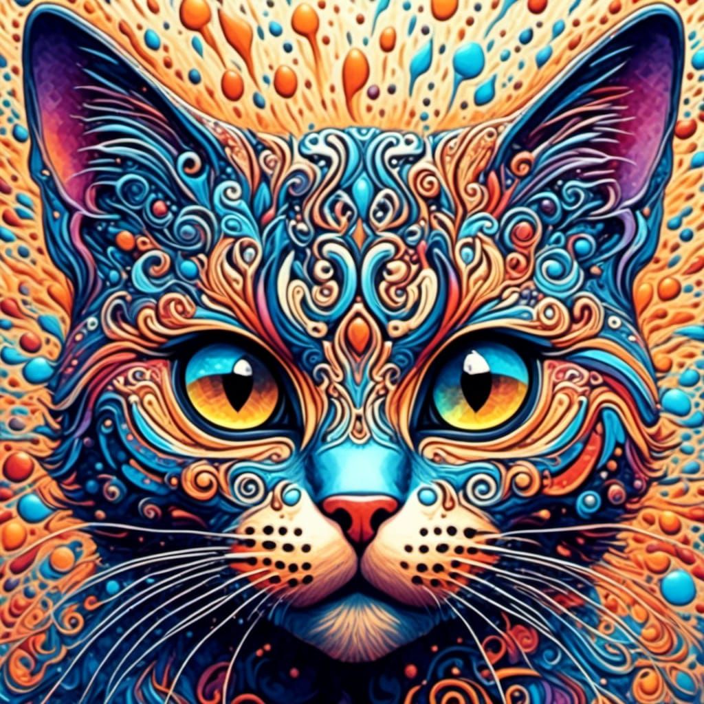 Hyperrealistic Feline Portrait in Zentangle-Inspired Style