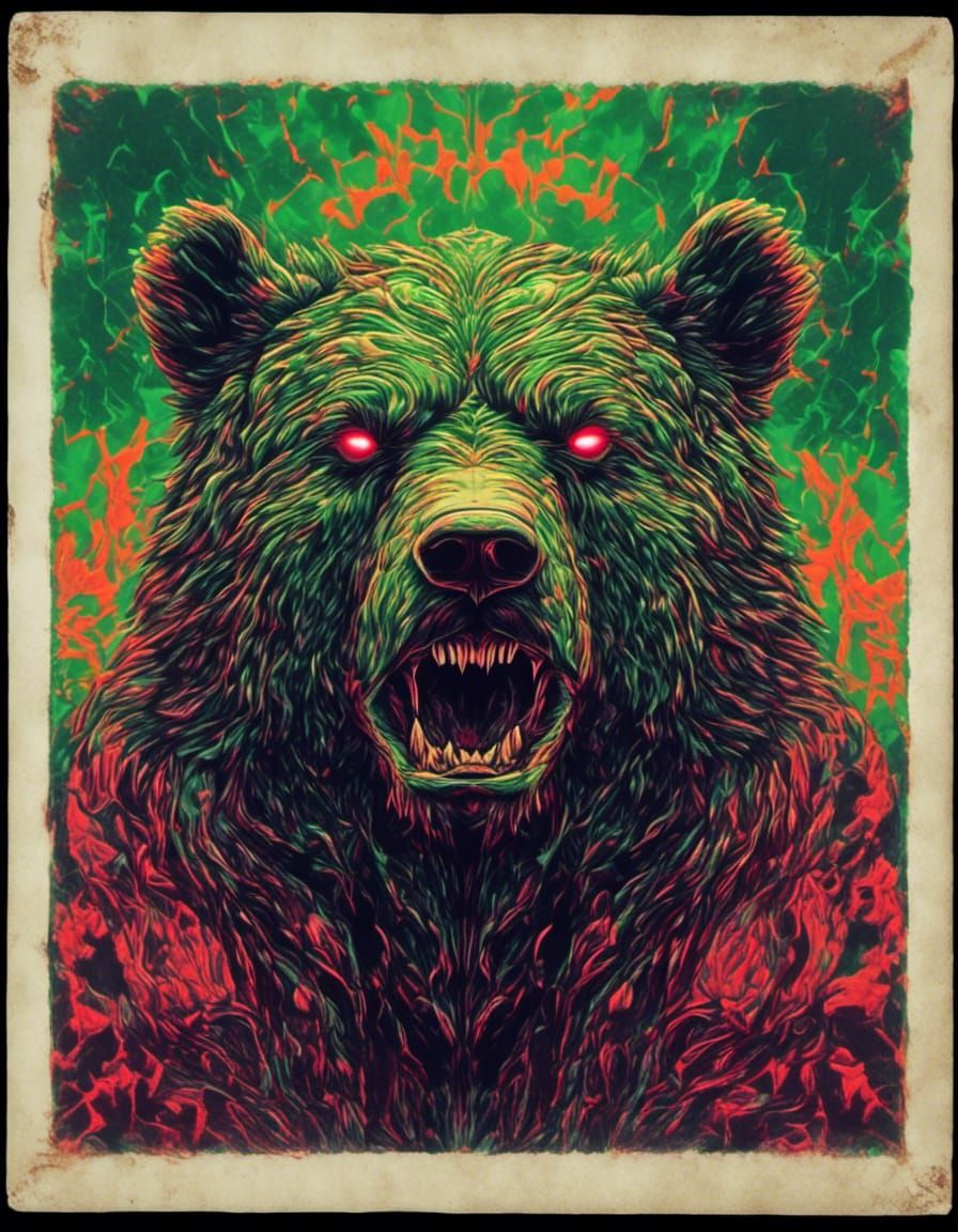 Cute Ghost Bear Portrait in Bioluminescent Green Smoke