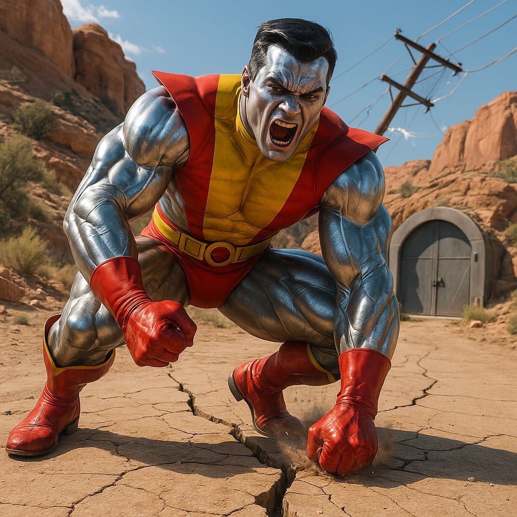 Metal Superhero Earthquake Punch in Arizona Desert