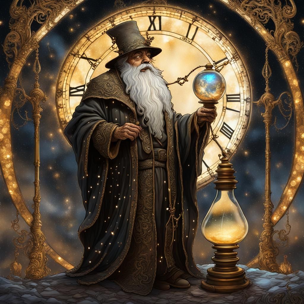 Mystical Father Time Gazing at Starlit Sky