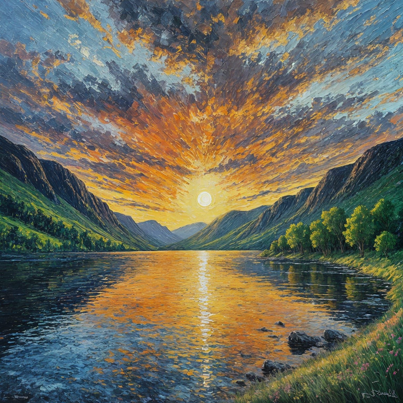 Impressionistic Sunset Over Loch Ness, Scotland