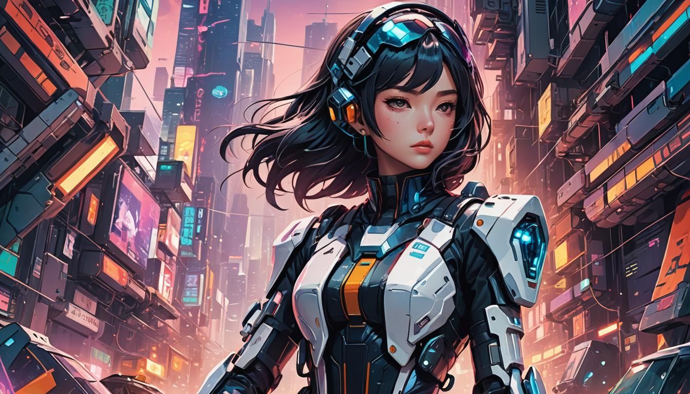 Futuristic Fashion Model on Magazine Cover in Anime Style