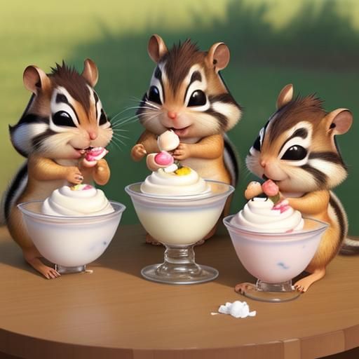 Chipmunks Enjoying Ice Cream: A Realistic Rendering