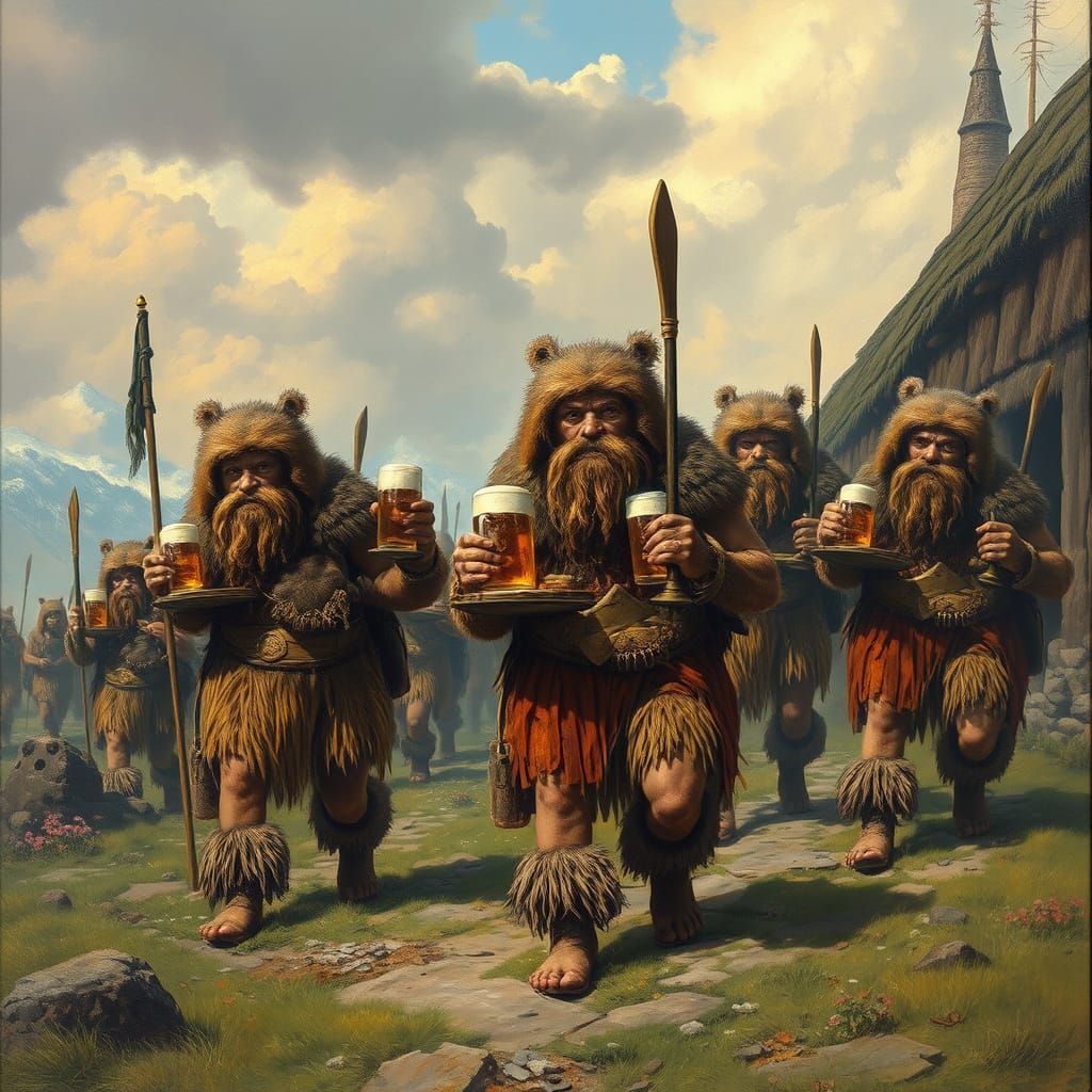 Caveman Village Celebrates with Beer in Surreal Style