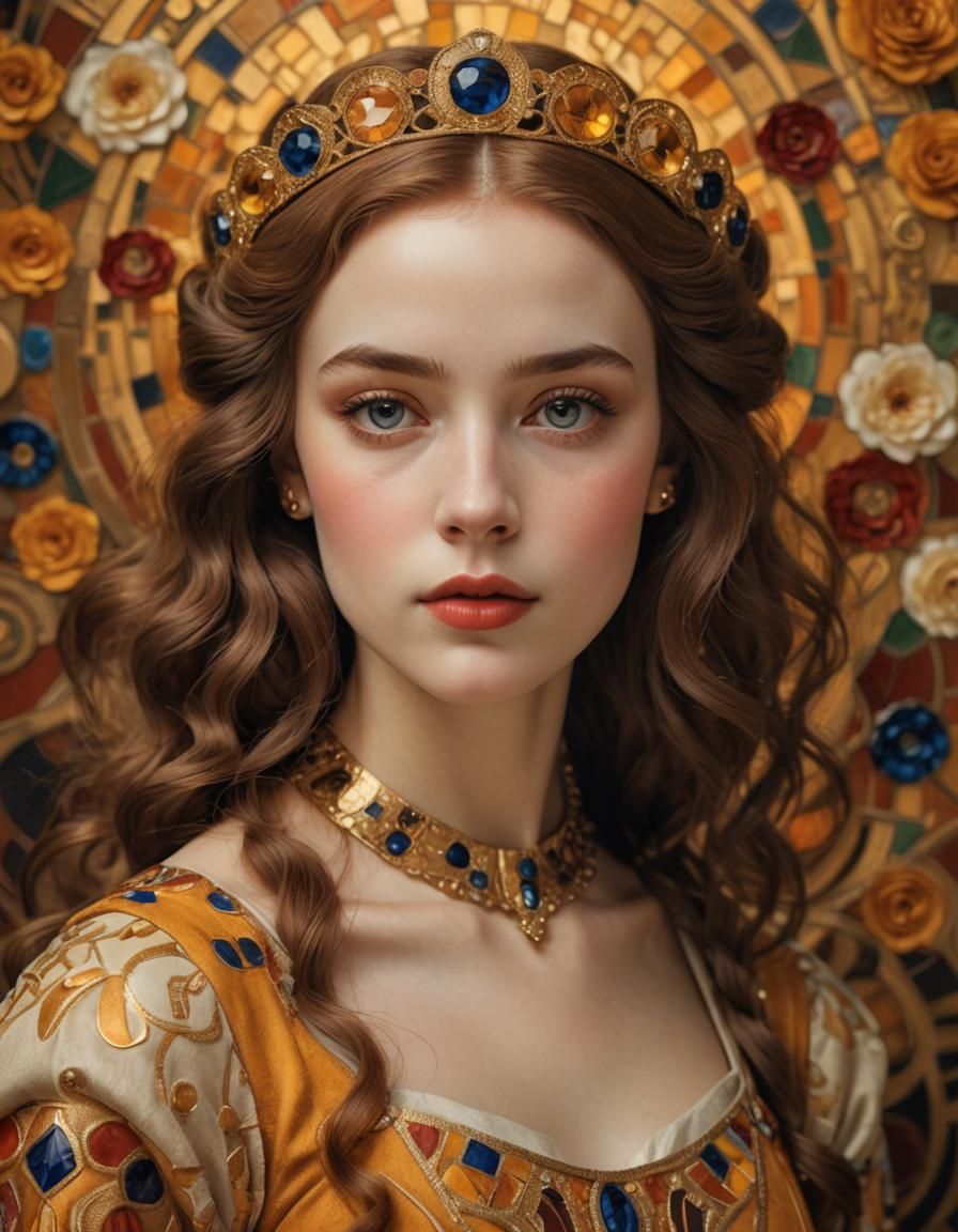 Art Deco Portrait of a Princess in Klimt Style