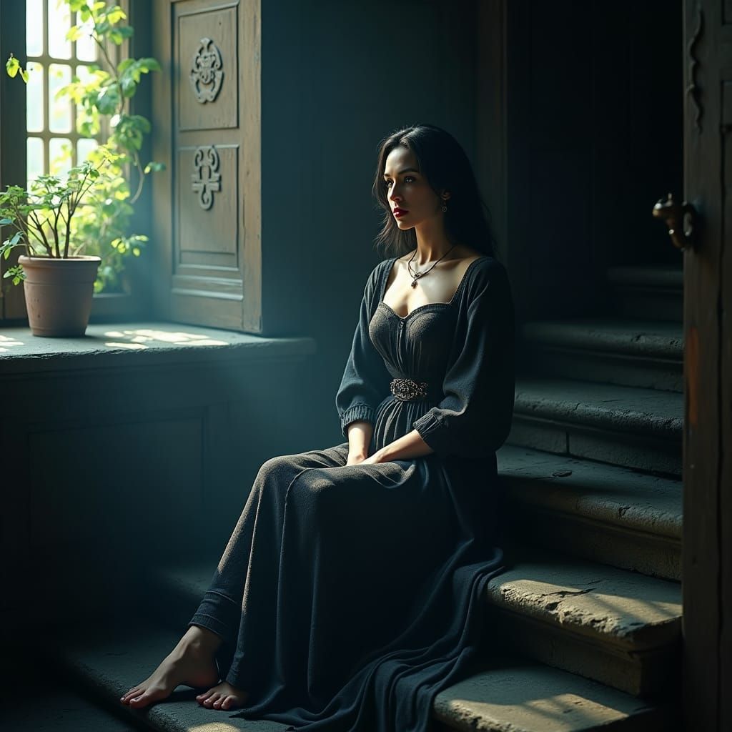 Ethereal Vampire Woman in a Mystical Setting