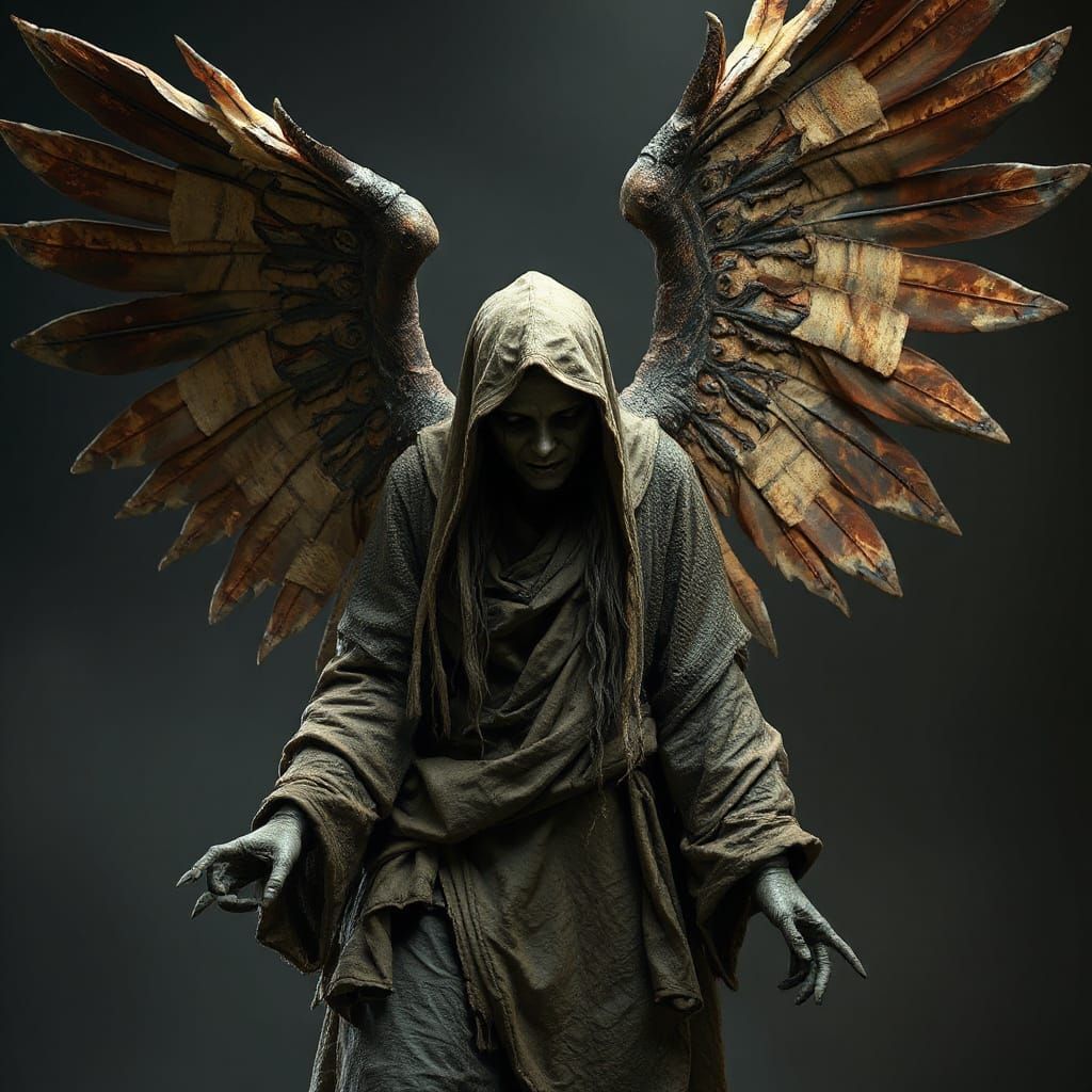Decaying Angel of Horrific Divinity in Dark Surrealism