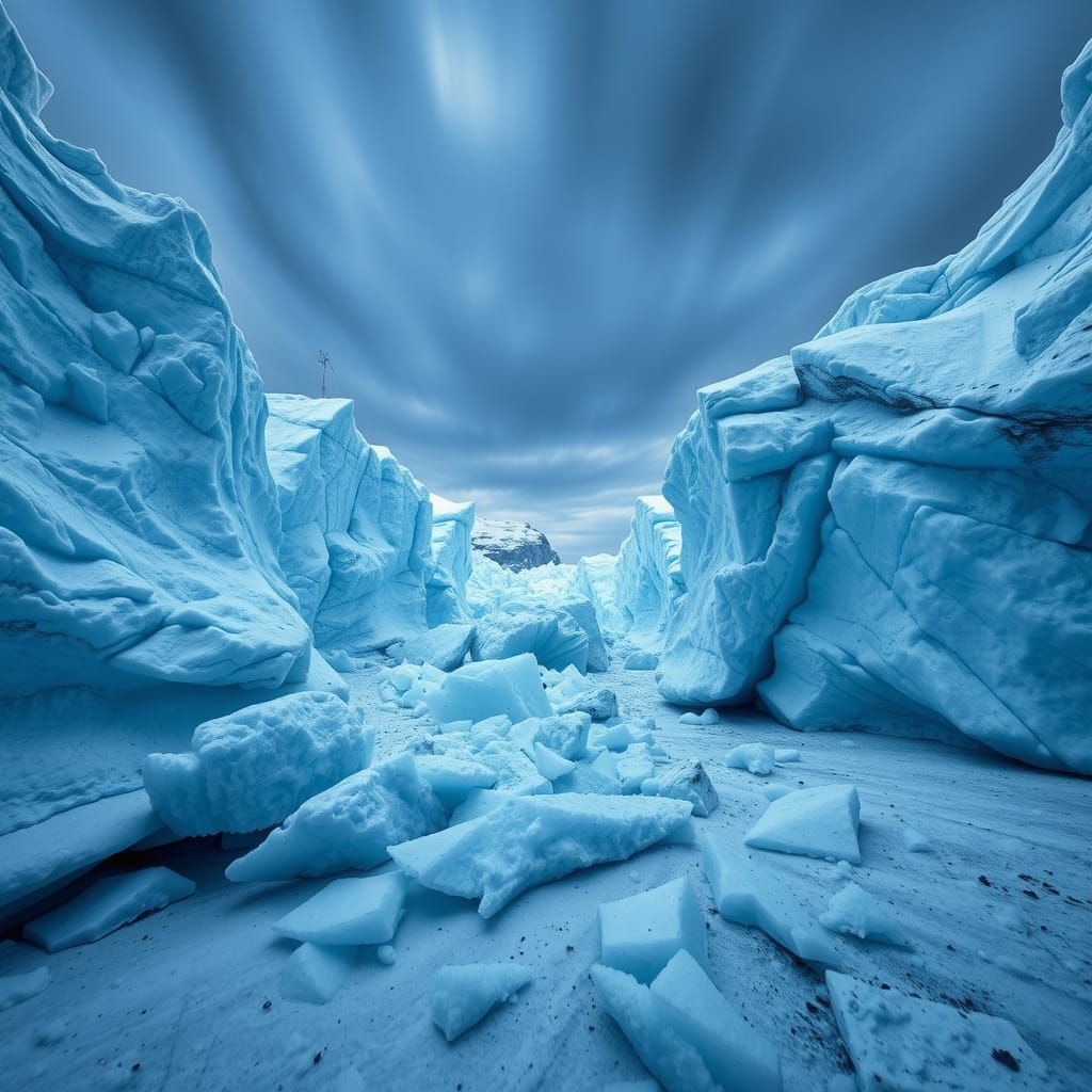 Glacier Landscape in Dark Blue Tones