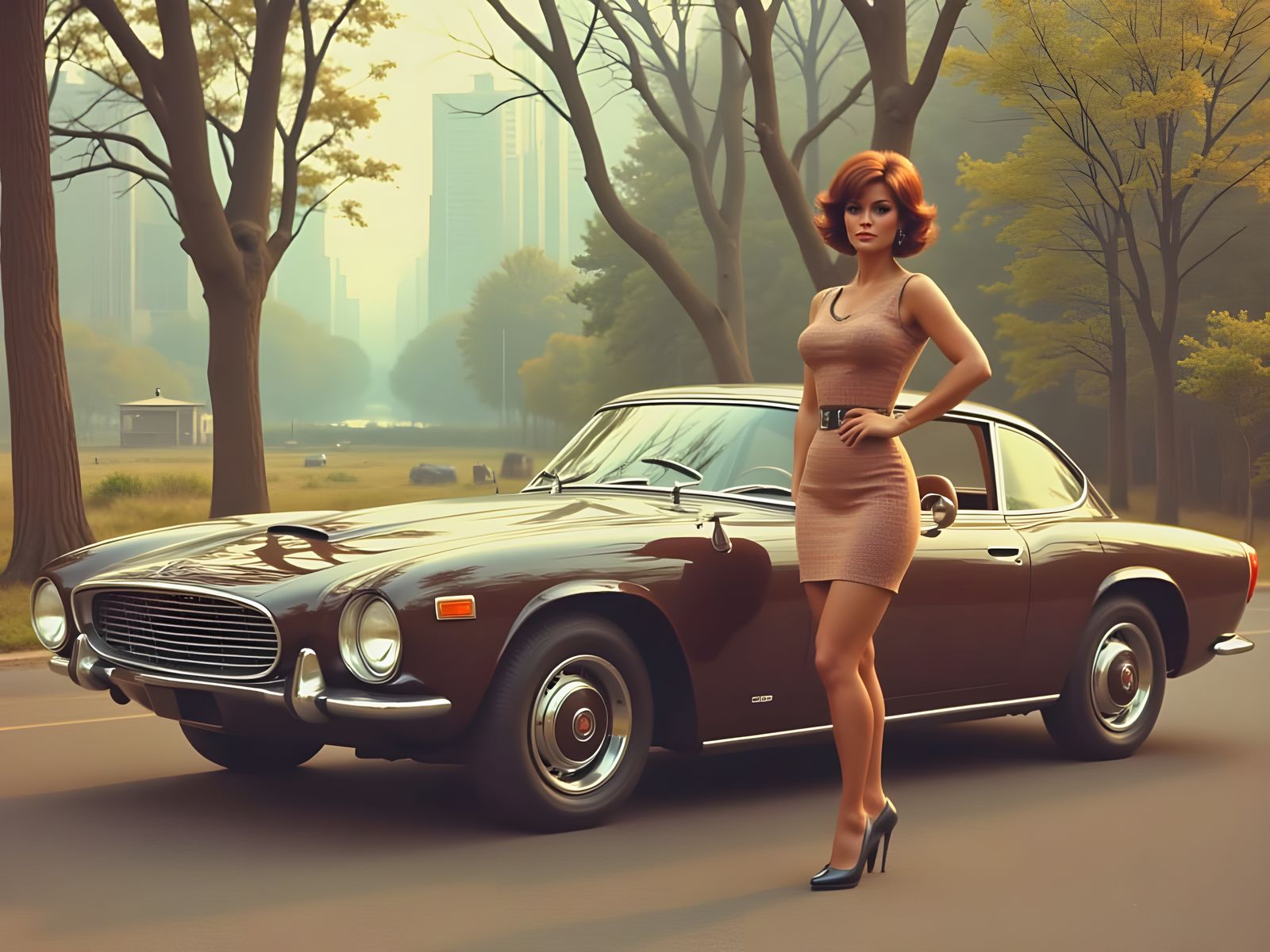 Vintage Beauty Poses With European Sports Car