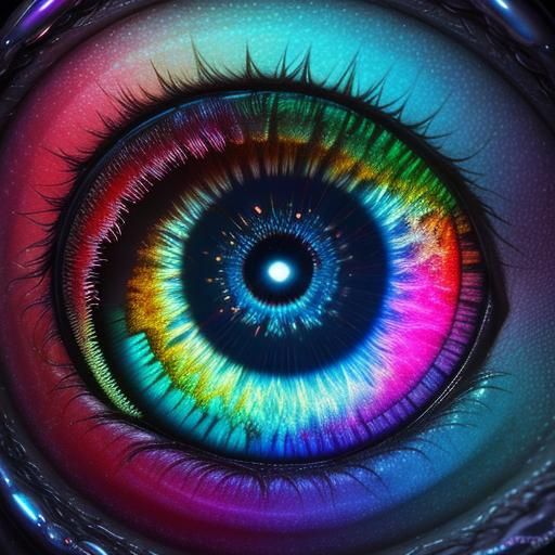 Surreal Eye Gazing at Cityscape, Vibrant Oil Painting