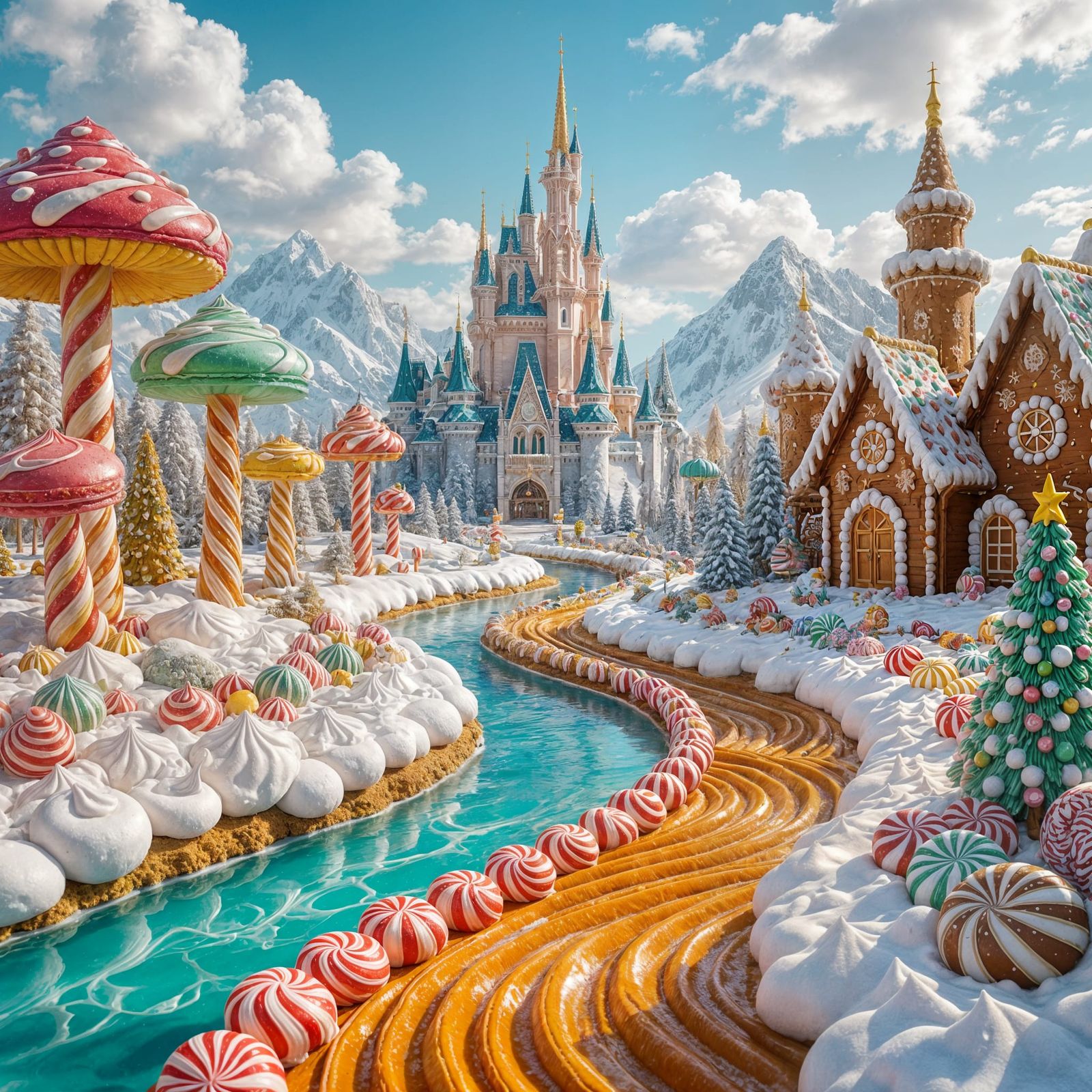 Edible Fantasy Landscape with Candy River and Gingerbread Fo...