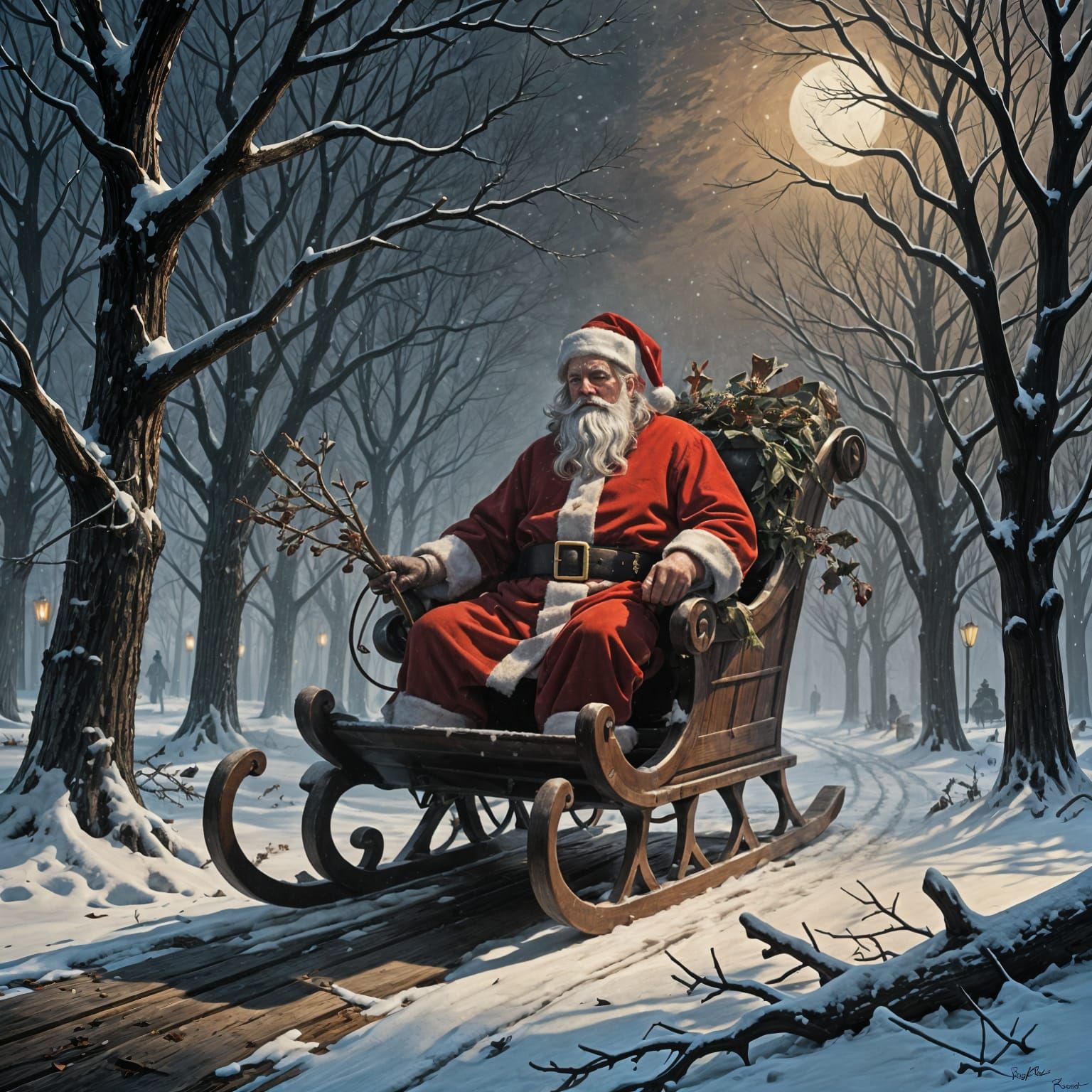 Mystical Christmas Eve Landscape in a Dark, Sinister Style