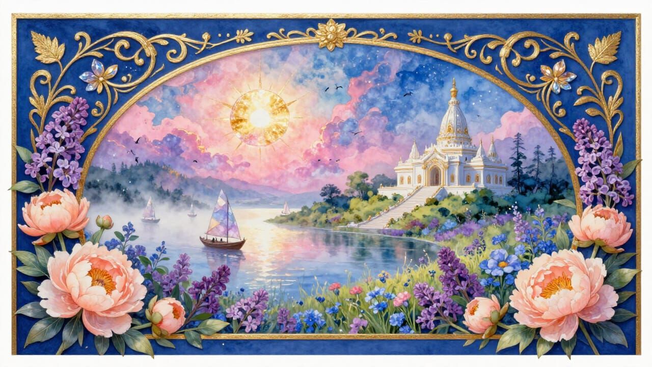 Mystical Lake Landscape in Ornate Dual Frames