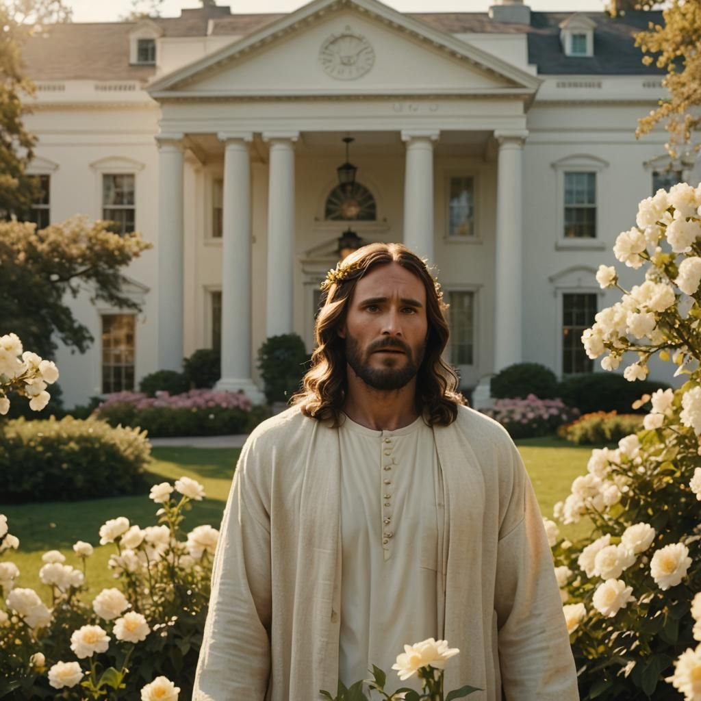 Jesus Christ at the White House in Golden Light