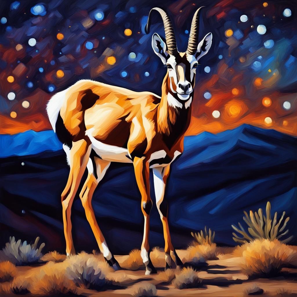 Pronghorn Antelope Portrait in Vivid Impasto Style