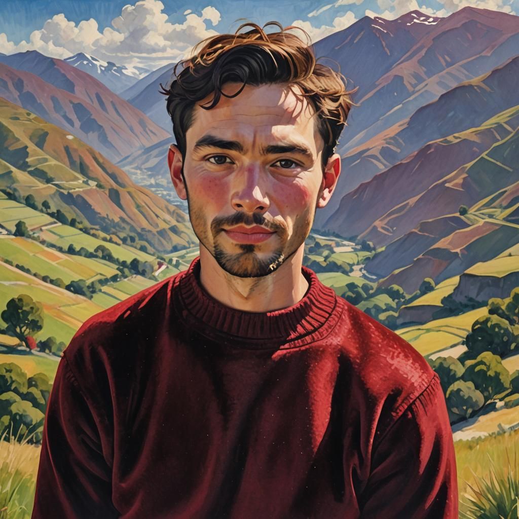 Peruvian Man in Red Velvet: Impressionist Portrait