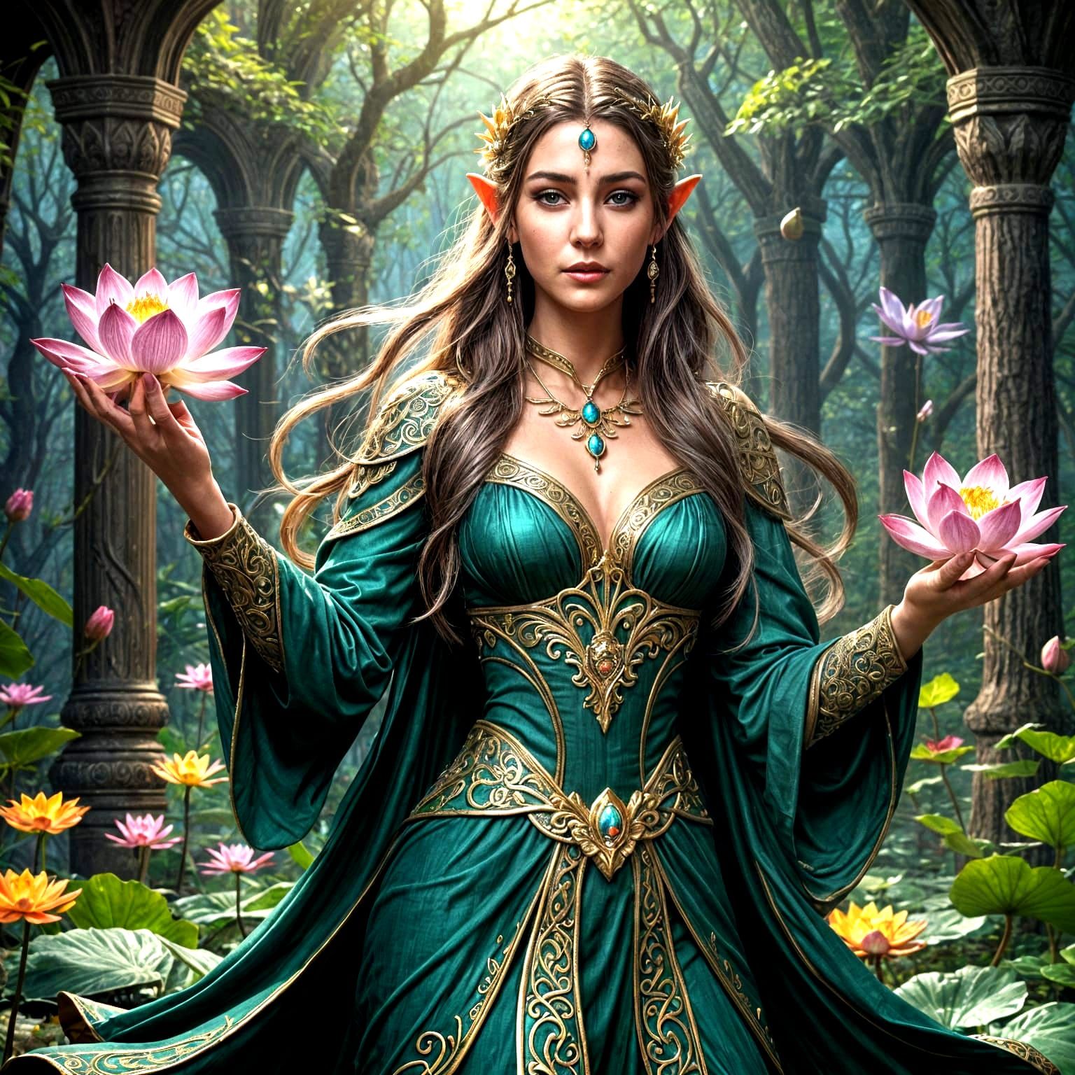 Enchanting Elven Maiden with Lotus Flower