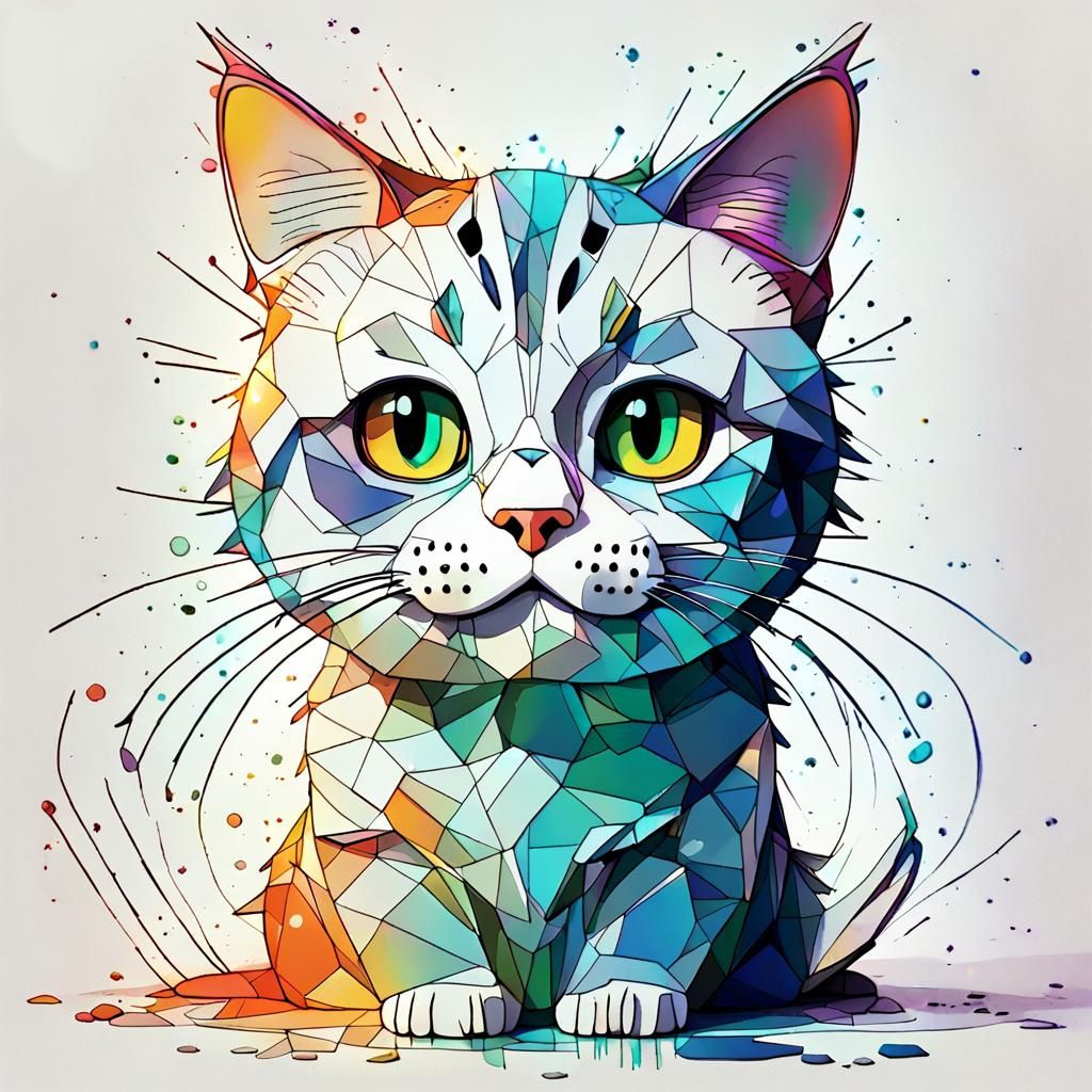 Cat Drawing alcohol ink