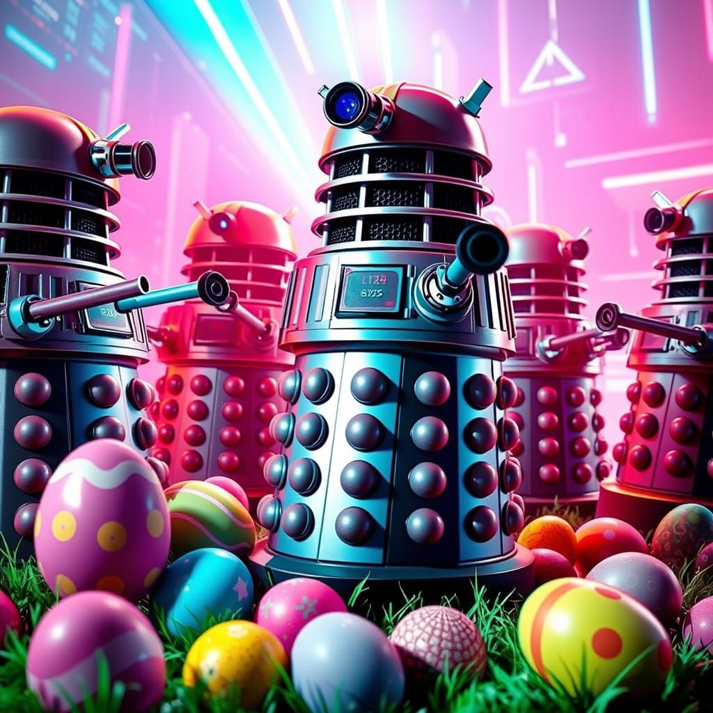 Daleks Celebrate Easter in a Neon Retro Utopia