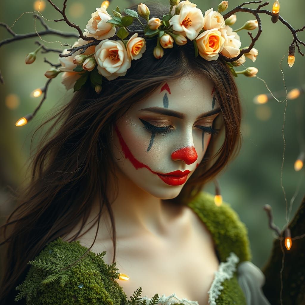 Ethereal Forest Clown in Romantic Mystical Style