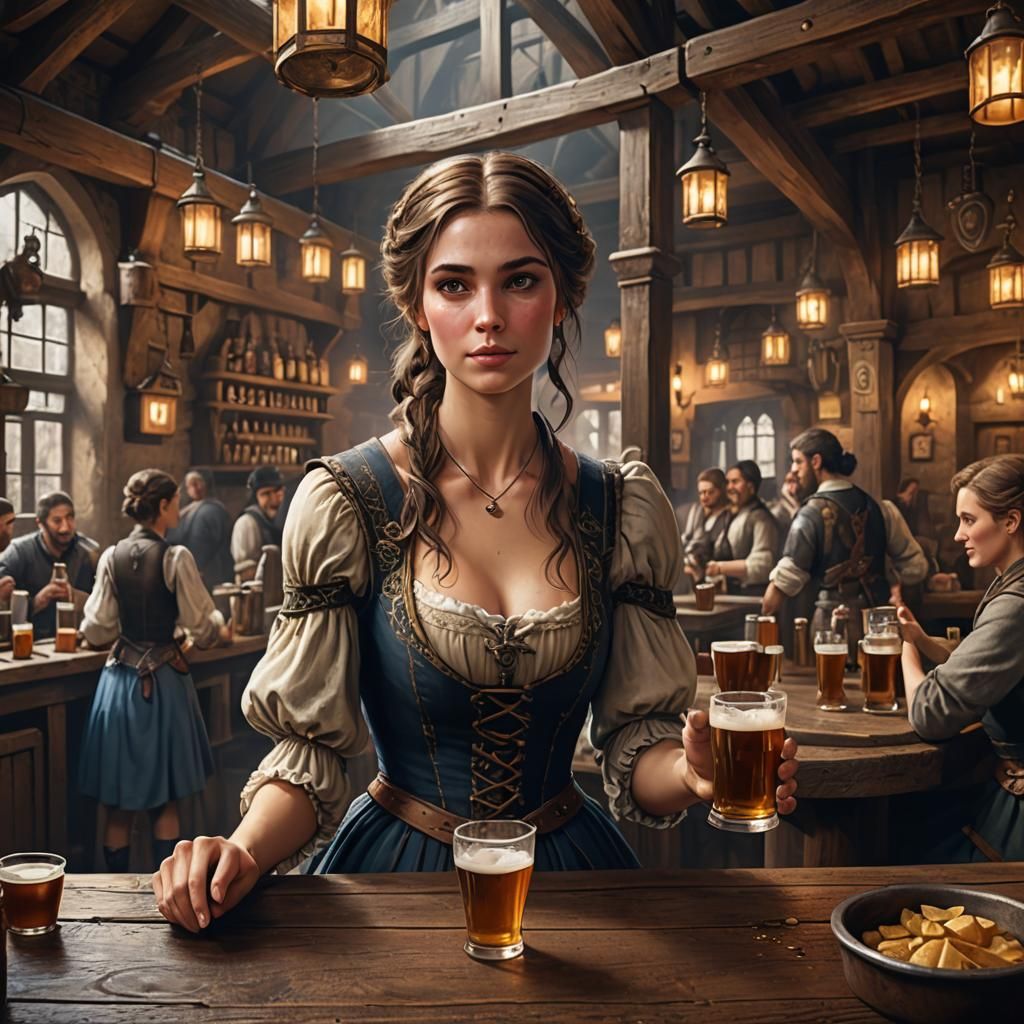 Victorian Tavern Barmaid in Detailed Matte Painting