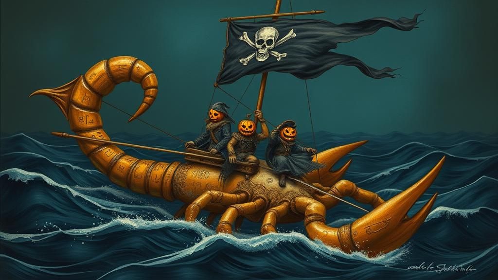 Mystical Scorpion Sailing Ship with Jack O'lantern Pirates