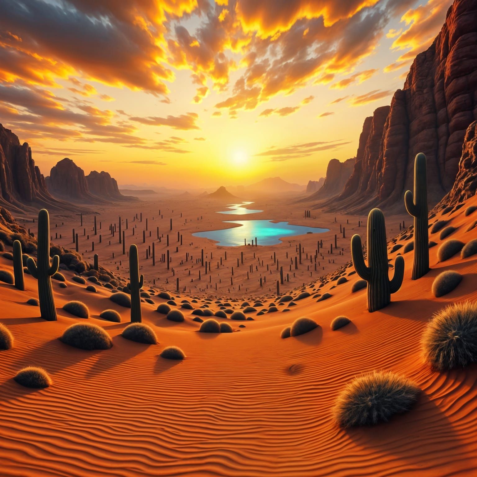 Epic Mirage of a Desert Oasis in Vibrant, Detailed Style