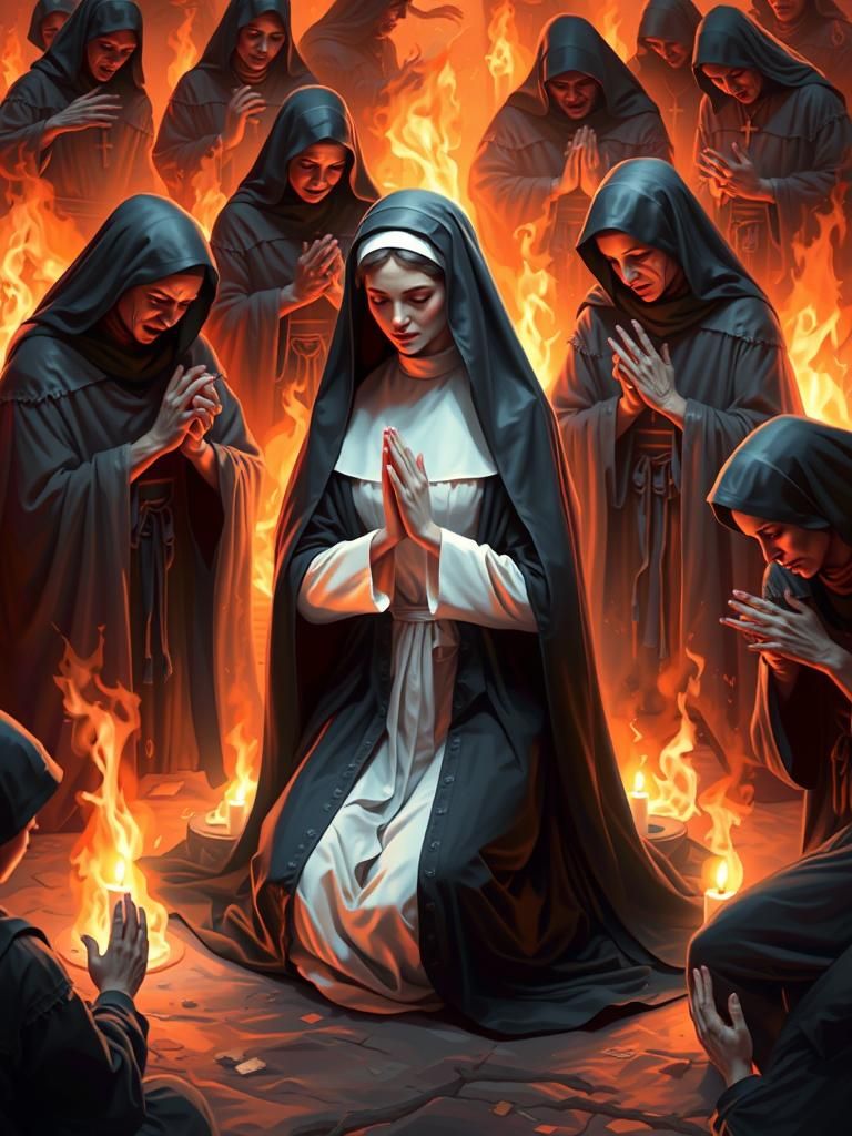 Nun Praying in Gehenna, Gothic Digital Matte Painting
