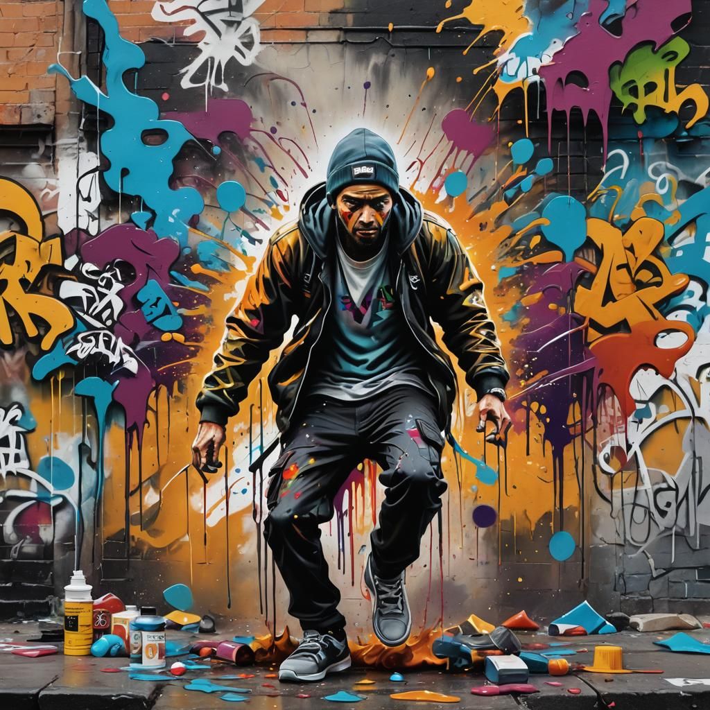 Man Overcoming Fear in Graffiti Splash Art