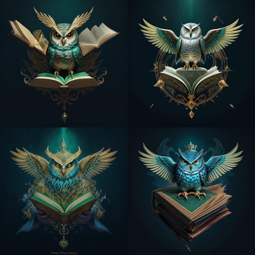Enchanting Hogwarts-Inspired Logo with Owl and Book