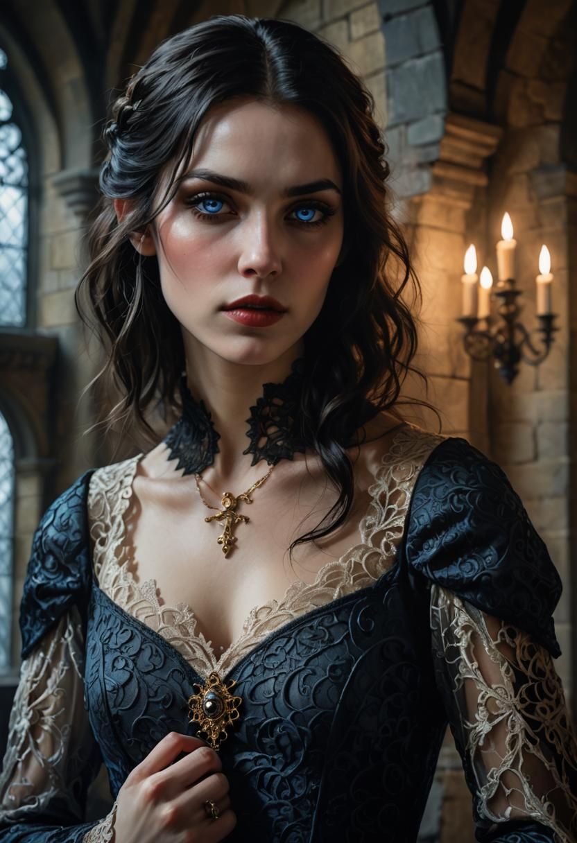 Neo-Gothic Vampire Portrait in Art Nouveau Style