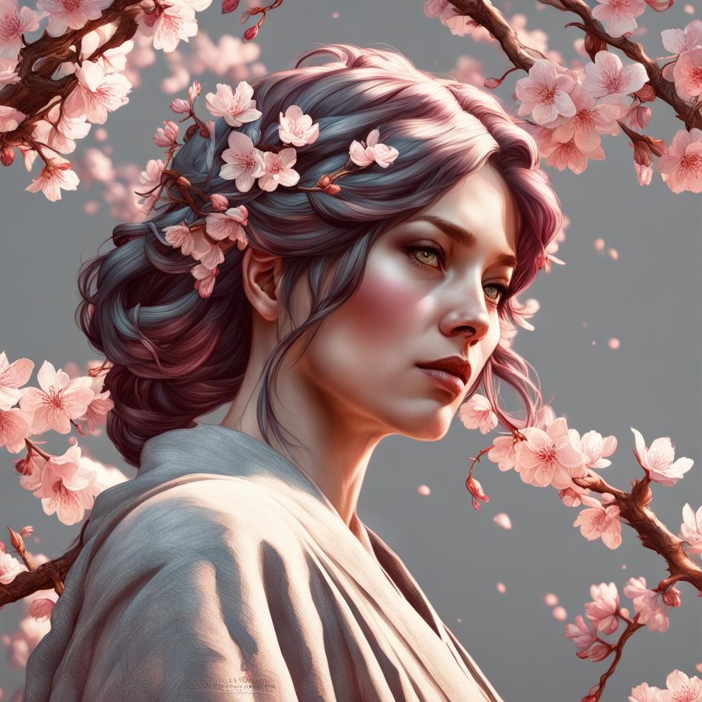 Hand-stitched Cherry Blossom Branch Portrait